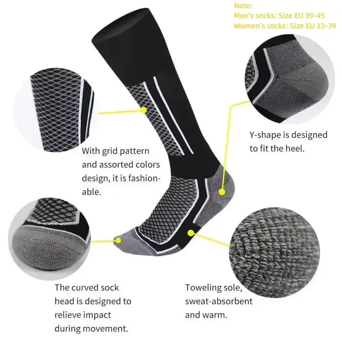 DIZETION 1 paire hiver chaud épaississement bas de Ski chaussettes de randonnée pour femmes hommes enfants Anti-froid en plein air haut bas de sport