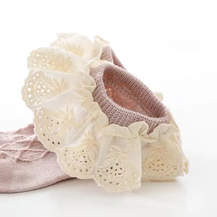 Chaussettes hautes en coton avec dentelle et fleur pour fille