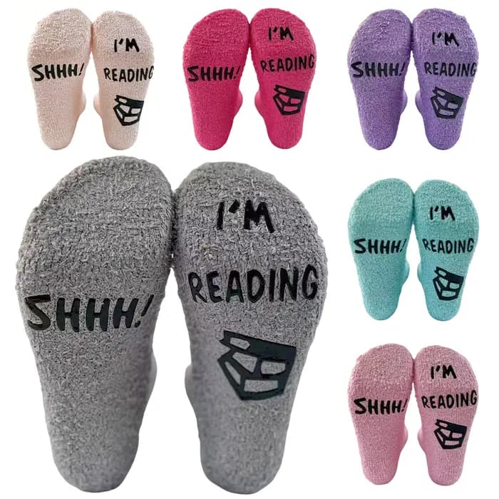 1 paire de chaussettes de sol sur le thème du livre - "Shh! Je lisends"