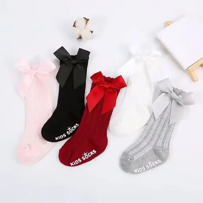 Chaussettes pour nouveau-né fille, printemps, été, automne, chaussettes antidérapantes pour ramper au sol, mignonnes, gros nœud, bas longs aux genoux pour les tout-petits