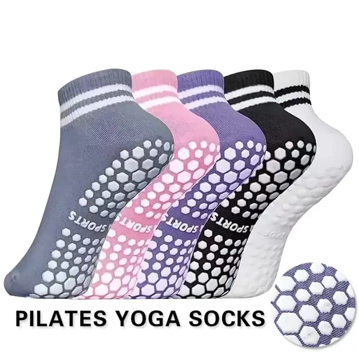 Chaussettes antidérapantes pour femmes, chaussettes de yoga Pilates avec double rayures, chaussettes antidérapantes pour l'entraînement, chaussettes de ballet et d'athlétisme
