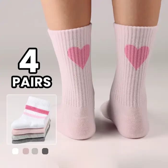4 paires de chaussettes de sport longues pour filles roses