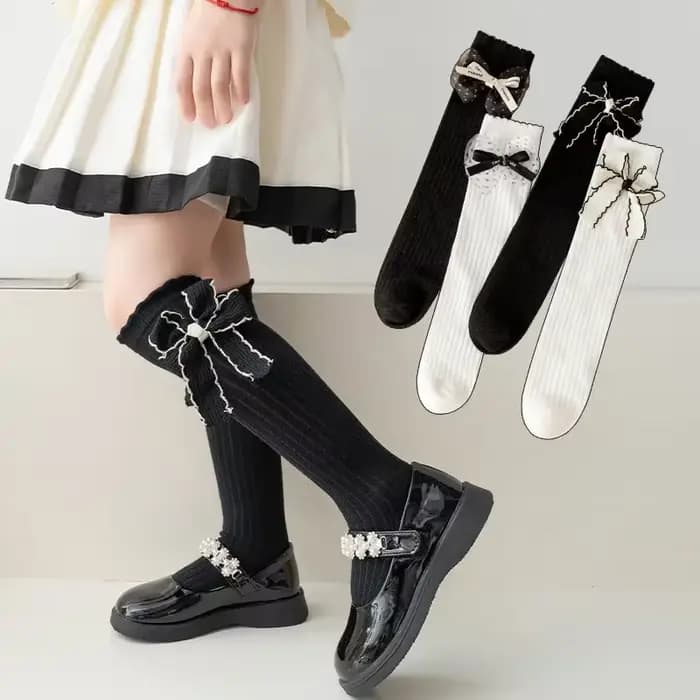Bas Lolita Kawaii noir blanc pour fille