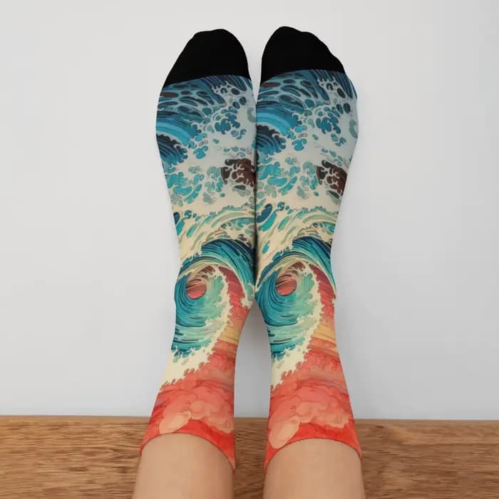 Ukiyoe Wave Art chaussettes unisexe confortable chaud antidérapant rétro mode