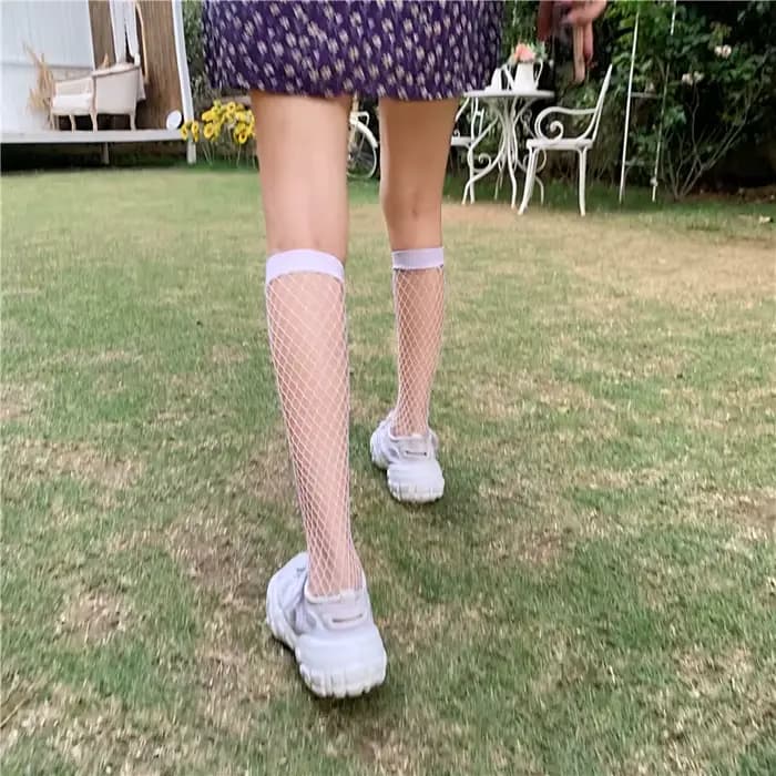 Chaussettes mollet en filet de pêche, mode de rue, Style JK, bas en maille ajourés, Leggings serrés pour femmes, chaussettes mignonnes pour filles