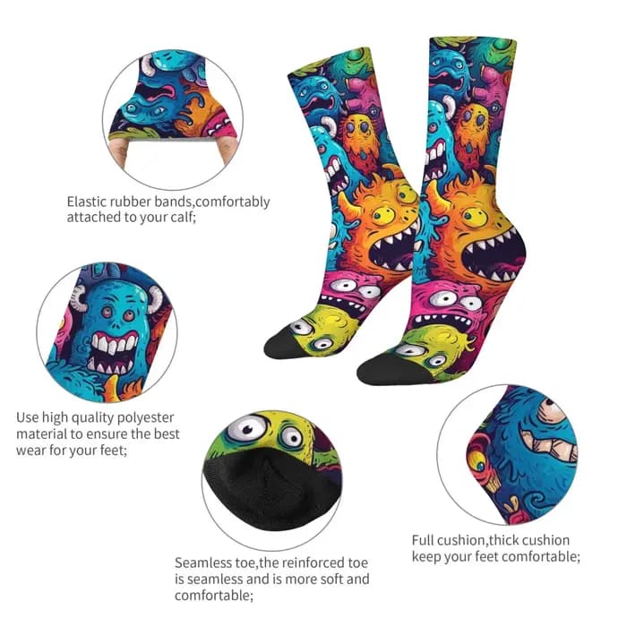 Chaussettes pour hommes à thème monstre style graffiti