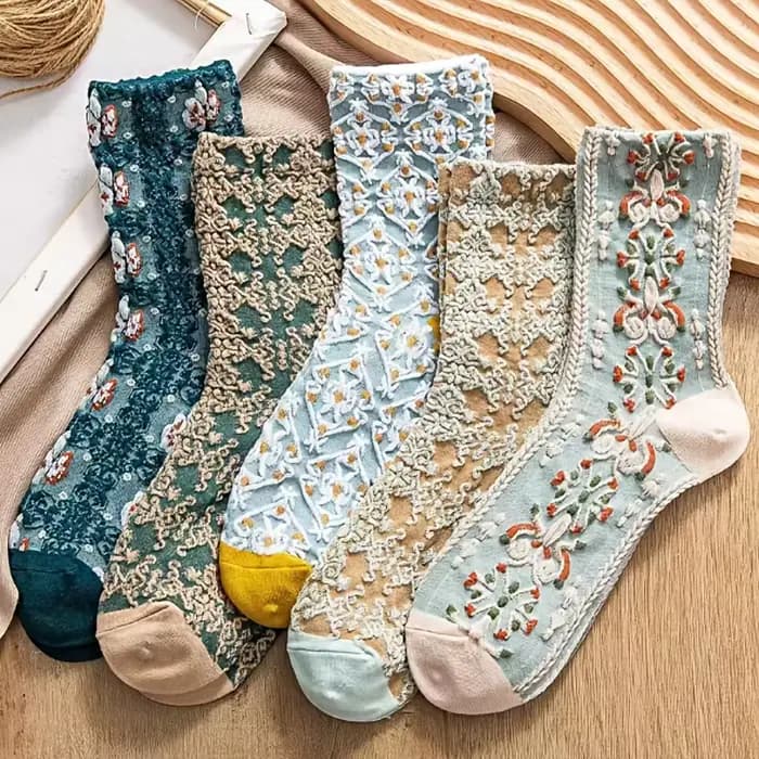 Ensemble de 5 paires de chaussettes rétro mignonnes pour femmes