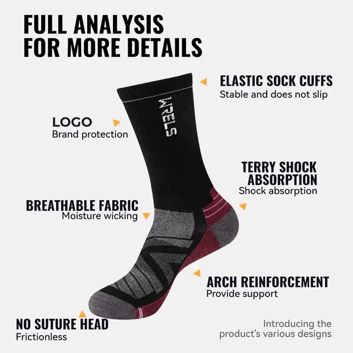 WRELS 1/2/3 chaussettes en laine mérinos thermique chaud équipage hiver botte chaussette évacuation de l'humidité