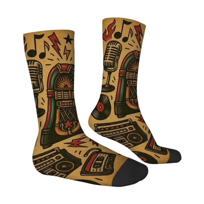 Chaussettes pour hommes imprimées style rock rétro américain