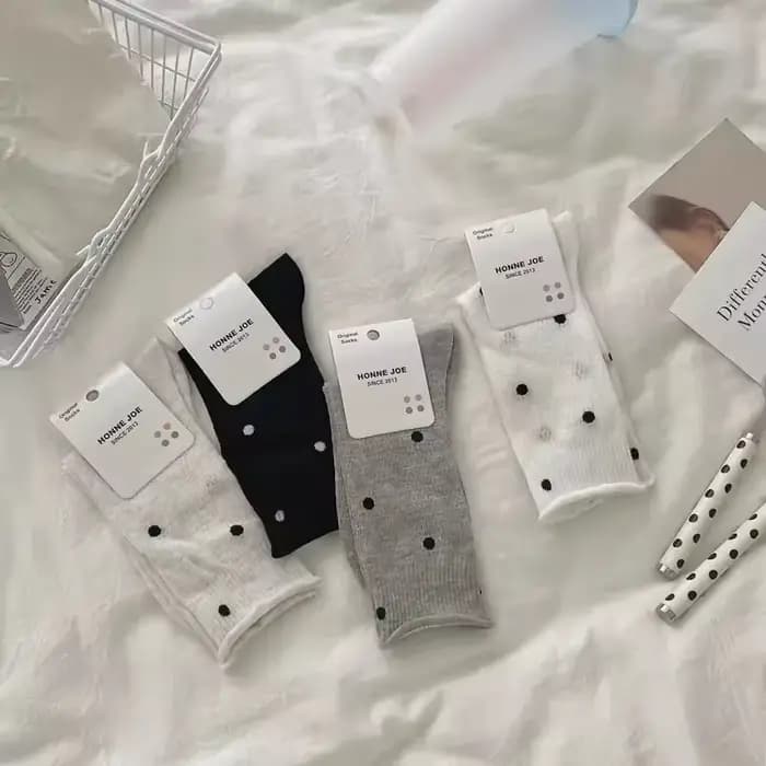 Chaussettes fines en coton imprimé à pois pour femmes