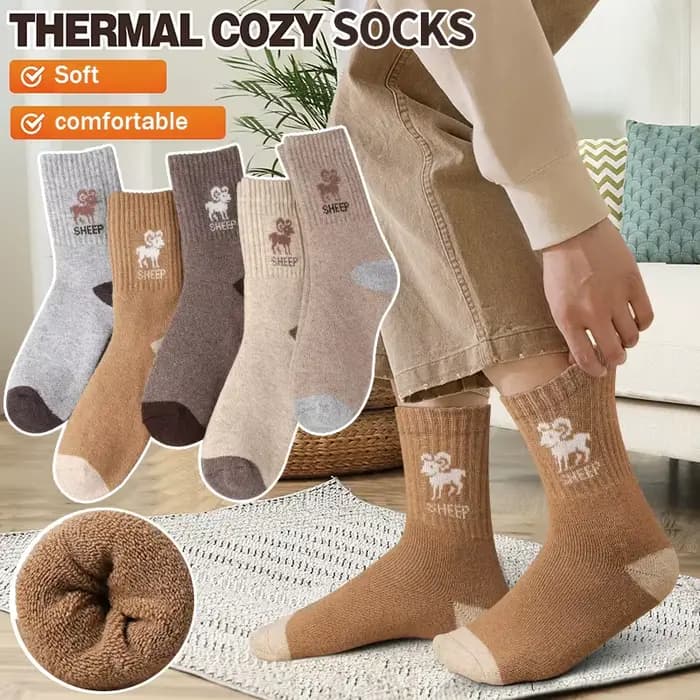 5 paires de chaussettes épaisses en laine à motif de mouton pour hommes