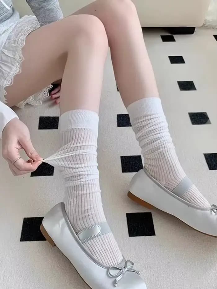 Femmes fines longues chaussettes botte solide cuisse bas maigre décontracté coton sur genou-haut moelleux femme longue