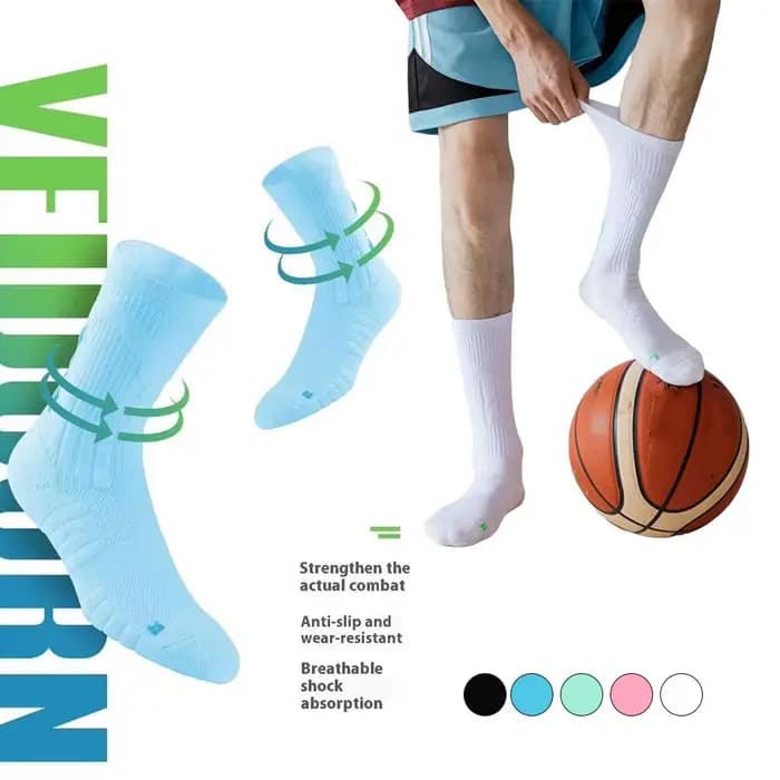 1 paire de chaussettes de sport montantes à manches longues, Support de cheville solide, chaussettes de basket-ball professionnelles pour hommes, chaussettes de Badminton longues respirantes