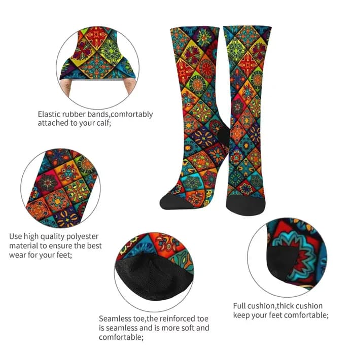 Nouveauté ethnique bohème imprimé hommes chaussettes confortable respirant antidérapant