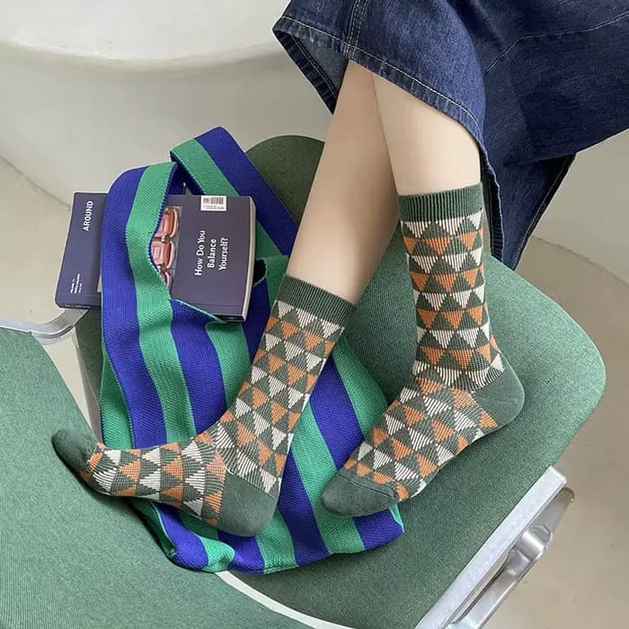 5 paires de chaussettes mi-mollet pour femmes avec imprimé automne hiver longues