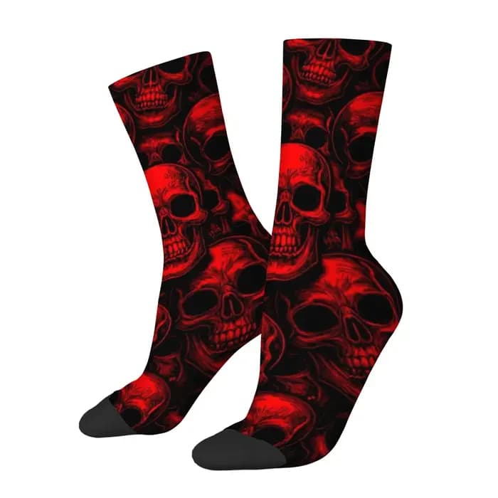 Chaussettes Homme Légères et Ajustées Rouge et Noir à Motif Crâne pour Usage Quotidien