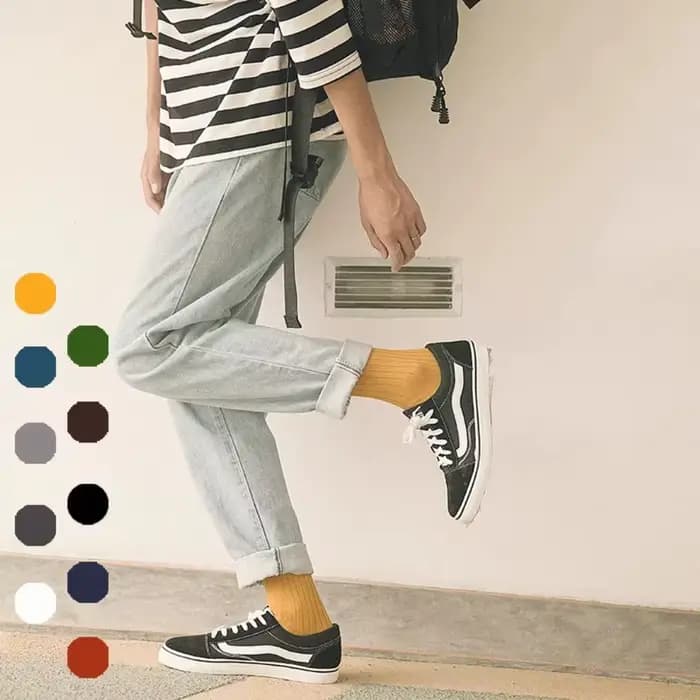Chaussettes pour hommes automne printemps coton côtelé couleurs unies japonais basique Vintage mode multicolore