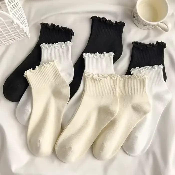 Chaussettes à volants femmes blanc noir froufrous Style Lolita jeune fille japonaise mignon Kawaii coton Harajuku