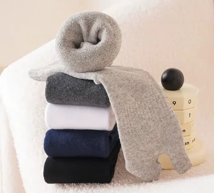 Chaussettes épaisses à 2 doigts pour hommes, tongs d'affaires de couleur unie, chaussettes à bout fendu, Tube central thermique en coton, automne et hiver