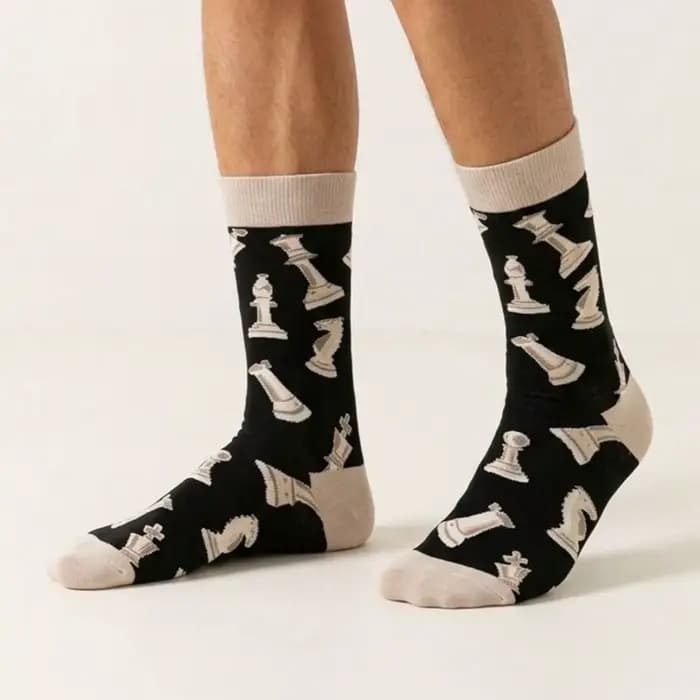 2 paires de chaussettes avec motifs chien et échecs