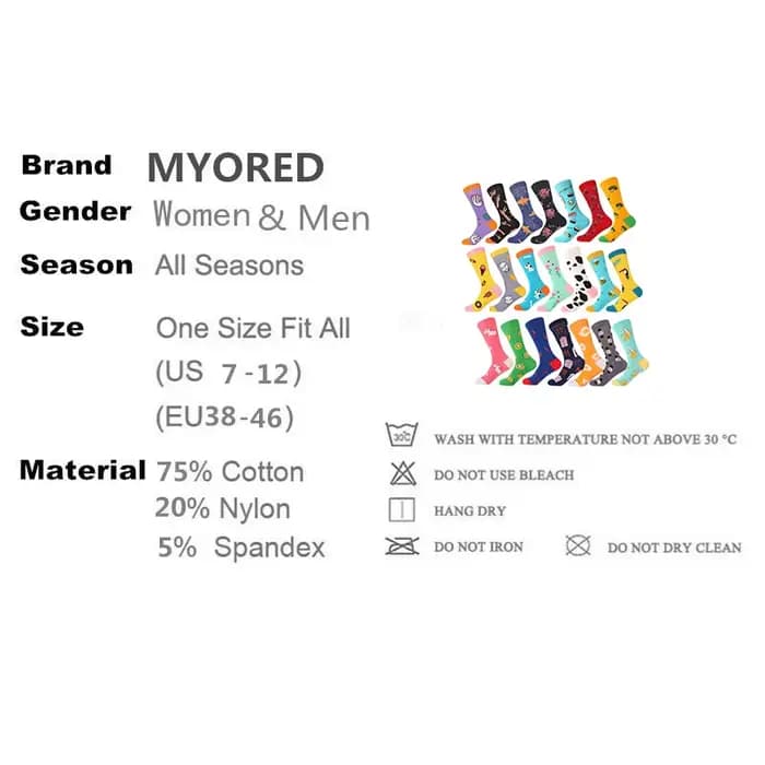 MYORED 1 paire hommes chaussettes coton drôle équipage