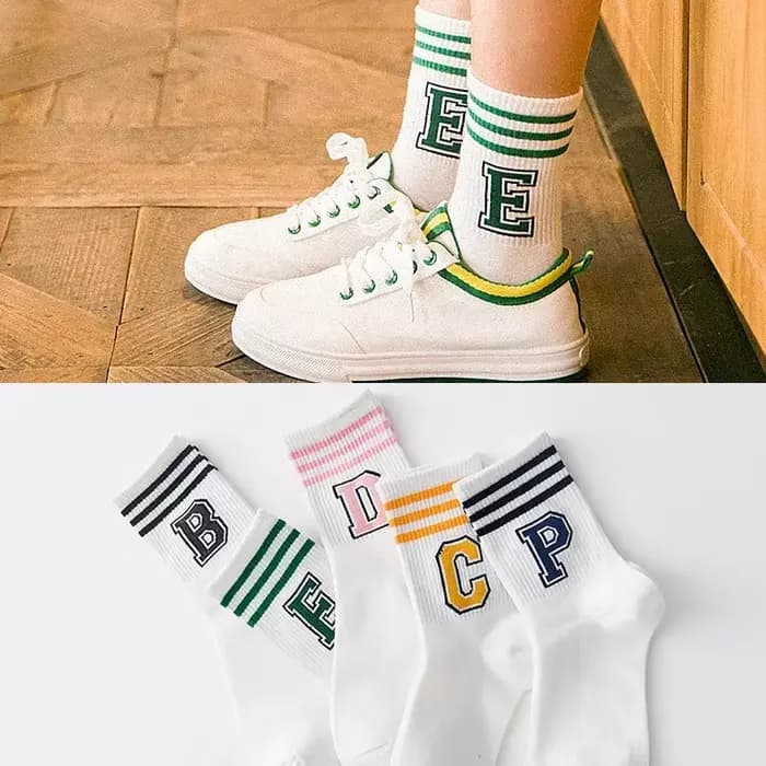 Chaussettes courtes de sport à lettres rayées pour femmes et filles