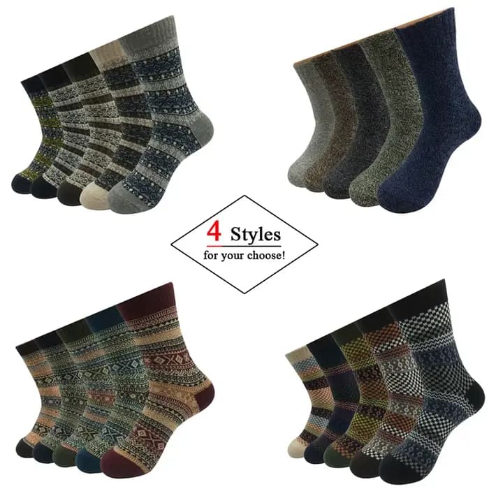 5 paires/lot chaussettes en laine hommes hiver chaud cachemire confortable longue équipage décontracté bohème chaussette mâle cadeau pour mari père 4 Styles