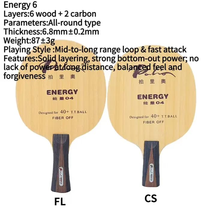 Palio Energy 03-06 Raquette de tennis de table professionnelle en fibre de carbone et bois
