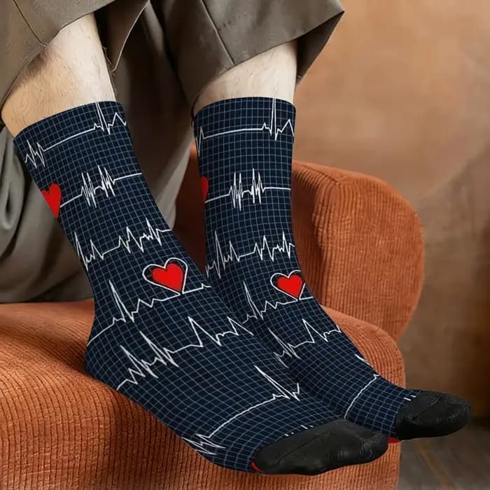 ECG Pulse Print Chaussettes mi-mollet Chaussettes amusantes et folles à la mode Style hip-hop de rue tendance pour les sports de plein air ou un usage quotidien Confortables