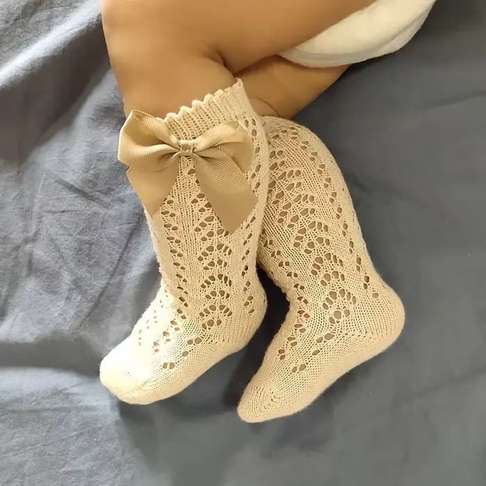 Chaussettes en maille de coton avec nœud papillon pour bébé fille