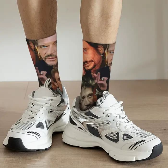 Johnny Hallyday bas France Rock chanteur conception mode chaussettes automne anti-dérapant
