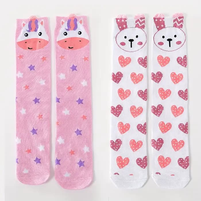 2 paires de chaussettes hautes à motif cœur de lapin pour filles, chaussettes douces et confortables pour toutes les saisons, adaptées à la vie quotidienne décontractée