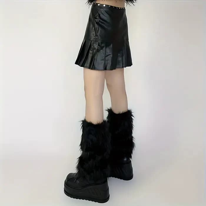 Guêtres en fausse fourrure blanche japonaise, style Y2K Goth, unies, longueur genou, pour bottes, style Punk JK Hiphop Hotgirl, mode, chaudes