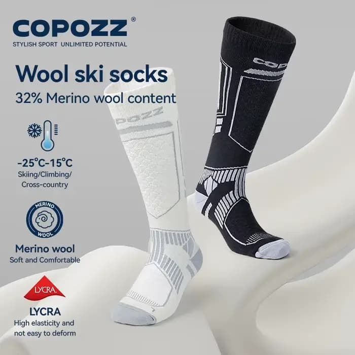 COPOZZ chaussettes de Ski en laine mérinos hommes femmes chaussettes de randonnée en plein air épaissir la transpiration chaude séchage rapide genou haute chaussettes longues Snowboard