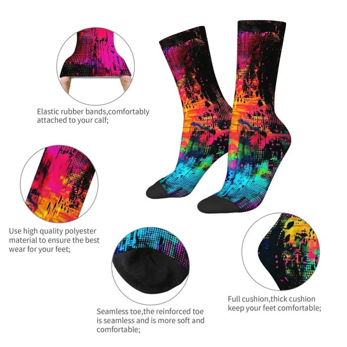 Chaussettes pour hommes Cyberpunk à effet encre éclaboussée