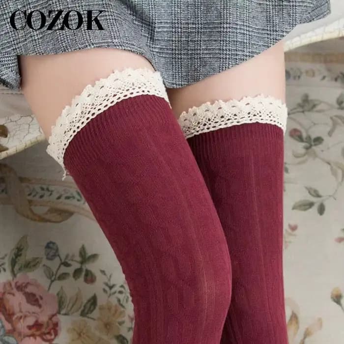Femmes cuisse haute chaussettes filles bas dentelle hiver