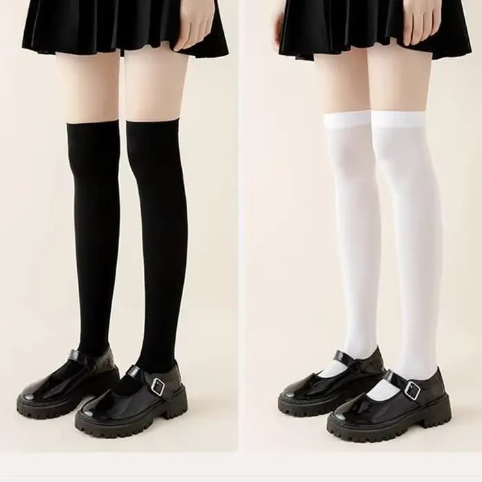 JK femmes noir blanc genou haute Lolita chaussettes dame filles