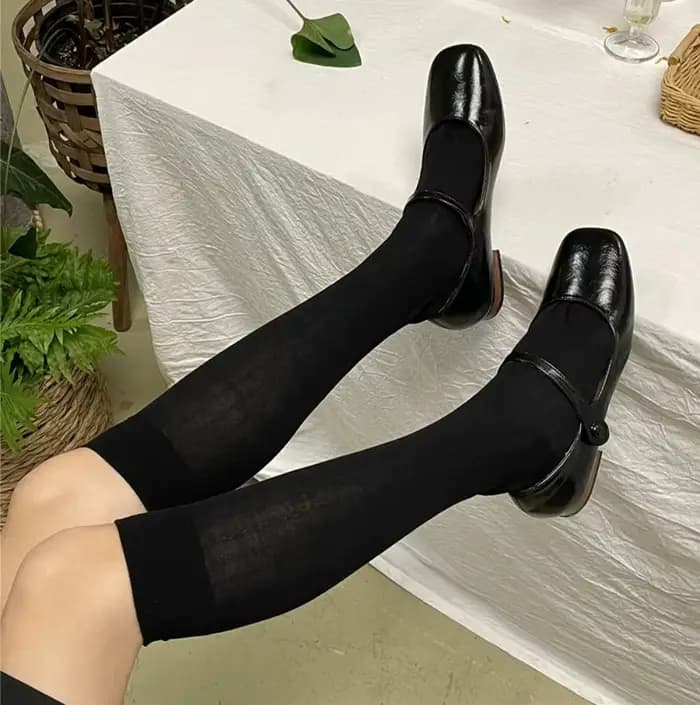 Femmes coton genou chaussettes hautes noir blanc couleur unie mode décontracté mollet chaussette femme fille fête danse