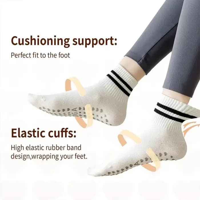 Chaussettes antidérapantes pour femmes, chaussettes de yoga Pilates avec double rayures, chaussettes antidérapantes pour l'entraînement, chaussettes de ballet et d'athlétisme