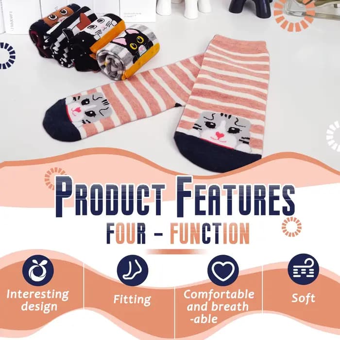 5 paires de chaussettes chat mignon pour femmes