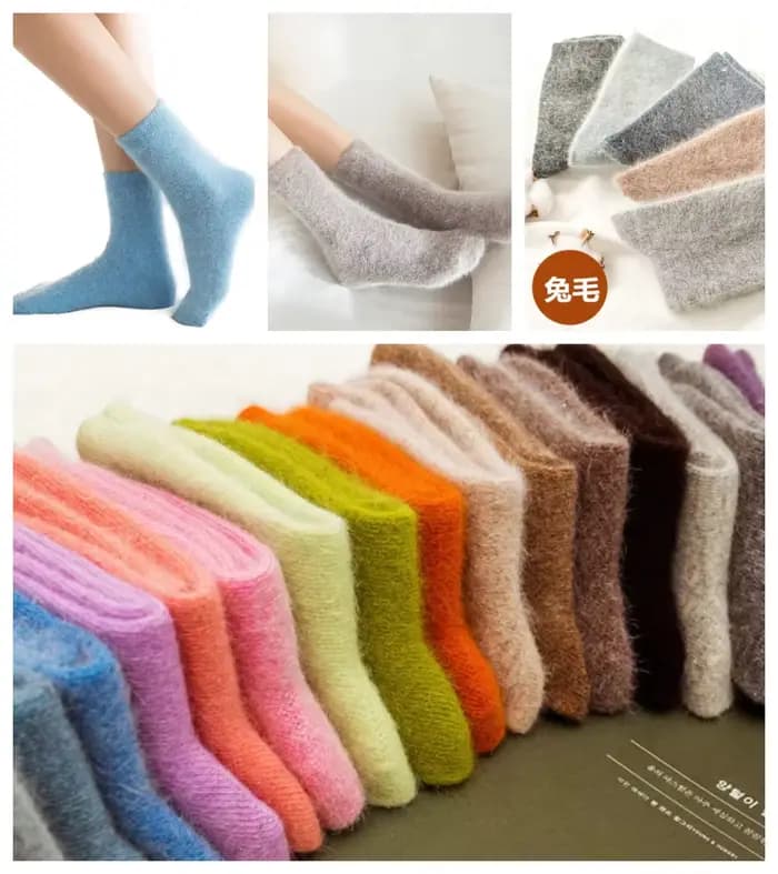 Couleur Pure chaussettes d'hiver chaudes Angora lapin cheveux femme épaississement laine chaussettes coton chaussettes lapin laine chaussettes hiver Calcetines