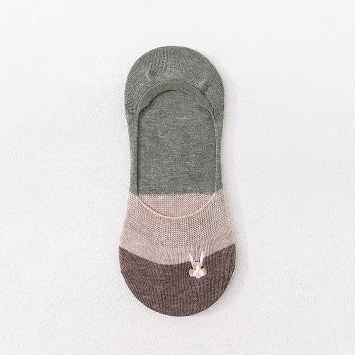 Chaussettes bateau pour femme avec broderie lapin Kawaii