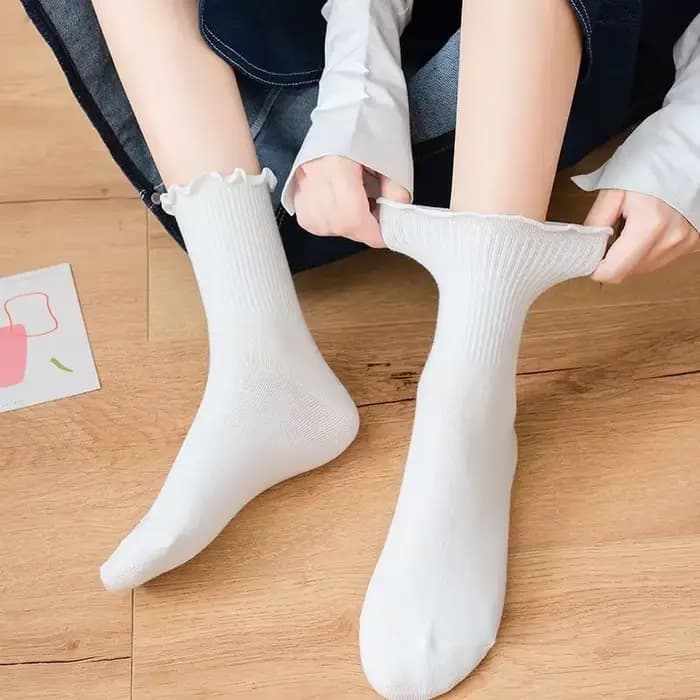 Chaussettes à volants femmes blanc noir froufrous Style Lolita jeune fille japonaise mignon Kawaii coton Harajuku