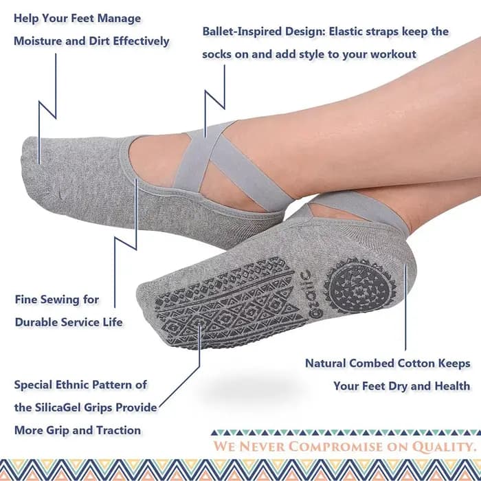 Chaussettes antidérapantes pour femmes, chaussettes de yoga, de pilates, de danse, de fitness et de sport