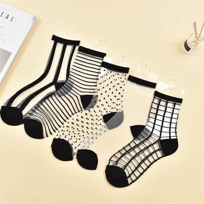 Chaussettes Sexy en résille et dentelle transparente pour femmes