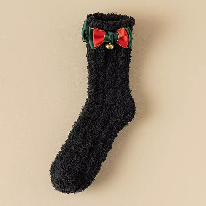 Chaussettes mi-tube en velours pour femmes, chaussettes d'optique mignonnes, chaussettes de couchage pour la maison, nœud de fleur chaud, noir et blanc, lieux d'automne et d'hiver