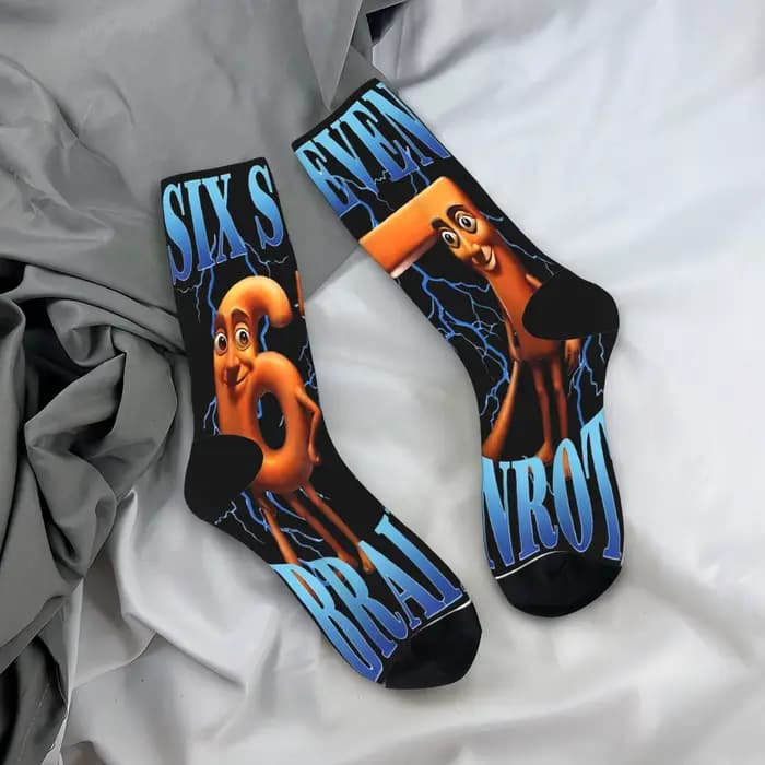 Chaussettes amusantes 67 Meme Italian Brainrot Tung Tung Sahur Six Seven, chaussettes d'automne modernes, chaudes et douces, imprimées, pour le cyclisme, anti-dérapantes