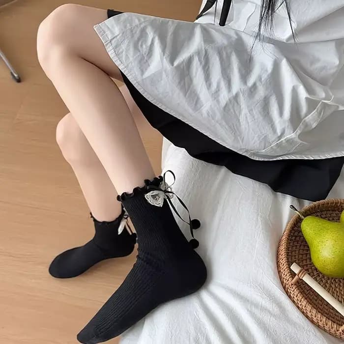 Chaussettes mi-tube en dentelle avec nœud pour femme
