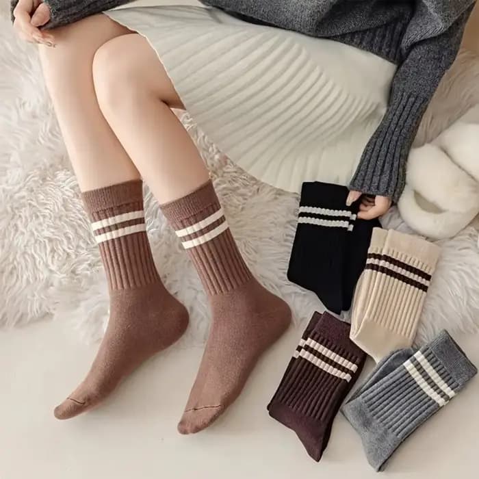 5paris rétro doux rayure chaussettes élastique respirant coton