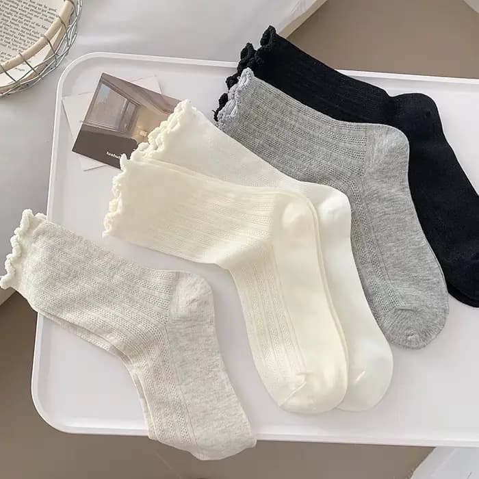 Chaussettes en maille pour femmes, nouvelle tendance, douces, coréennes, respirantes, fines, unies, Style Preppy, à volants, mignonnes et décontractées